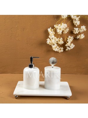 Miarik Design Dekoratif Beyaz Mermer Aksesuar Detaylı 3 Lu Banyo Seti Takımı