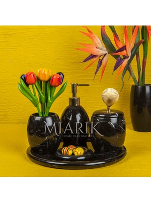 Miarik Design Dekoratif Siyah Mermer Banyo Seti Takımı 5 Li Tasarım Set