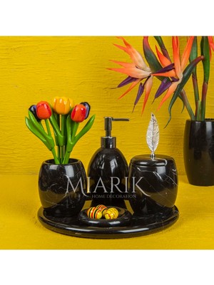 Miarik Design Dekoratif Siyah Mermer Banyo Seti Takımı 5 Li Tasarım Set