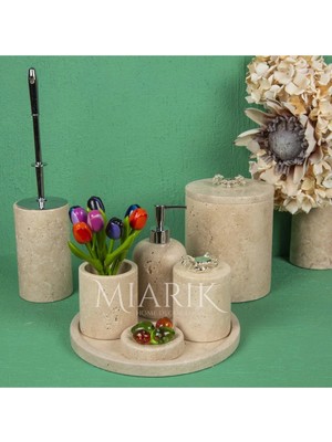 Miarik Design Dekoratif Traverten Mermer Aksesuar Detaylı 7 Li Banyo Seti Takımı