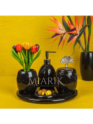 Miarik Design Dekoratif Siyah Mermer Banyo Seti Takımı 5 Li Tasarım Set