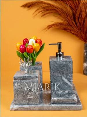 Miarik Design Dekoratif Mermer Düz Kare 5 Li Banyo Seti Takımı