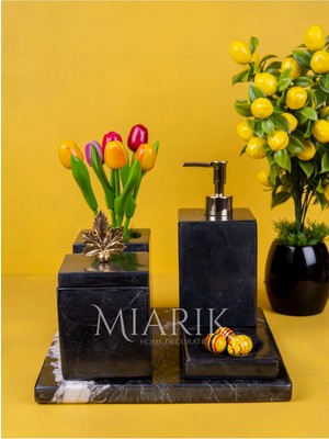 Miarik Design Dekoratif Mermer Düz Kare 5 Li Banyo Seti Takımı