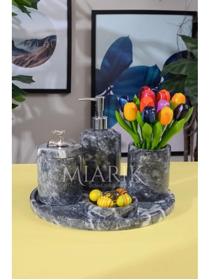 Miarik Design Dekoratif Mermer 5 Li Geyik Detaylı Banyo Seti Takımı