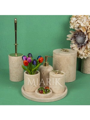 Miarik Design Dekoratif Traverten Mermer Aksesuar Detaylı 7 Li Banyo Seti Takımı