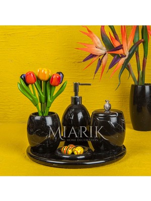 Miarik Design Dekoratif Siyah Mermer Banyo Seti Takımı 5 Li Tasarım Set