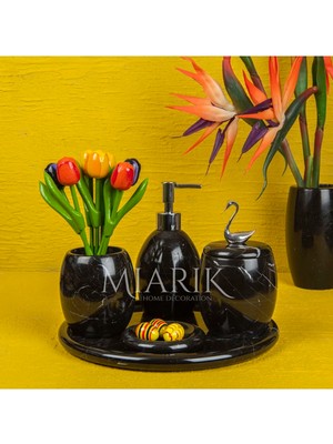 Miarik Design Dekoratif Siyah Mermer Banyo Seti Takımı 5 Li Tasarım Set