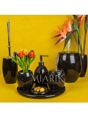 Miarik Design Dekoratif Siyah Mermer Banyo Seti Takımı 7 Li Pirinç Aksesuar Detaylı Tasarım Set