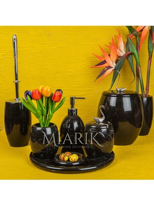 Miarik Design Dekoratif Siyah Mermer Banyo Seti Takımı 7 Li Kugu Gumus Pirinç Aksesuar Detaylı Tasarım Set