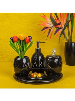 Miarik Design Dekoratif Siyah Mermer Banyo Seti Takımı 5 Li Tasarım Set