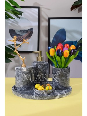 Miarik Design Dekoratifmermer Aksesuar Detaylı 5 Li Banyo Seti Takımı