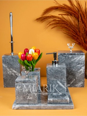 Miarik Design Dekoratif Mermer Aksesuar Detaylı 7 Li Kare Banyo Seti Takımı Geyik Aksesurli