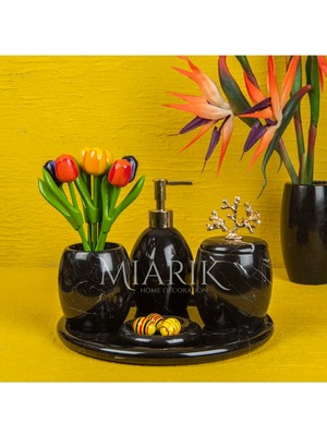 Miarik Design Dekoratif Siyah Mermer Banyo Seti Takımı 5 Li Tasarım Set