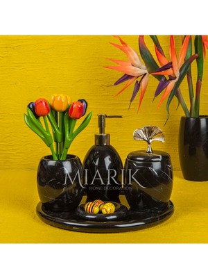 Miarik Design Dekoratif Siyah Mermer Banyo Seti Takımı 5 Li Tasarım Set