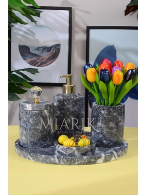 Miarik Design Dekoratif Mermer 5 Li Banyo Seti Takımı