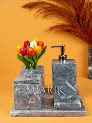 Miarik Design Dekoratif Mermer Düz Kare 5 Li Banyo Seti Takımı