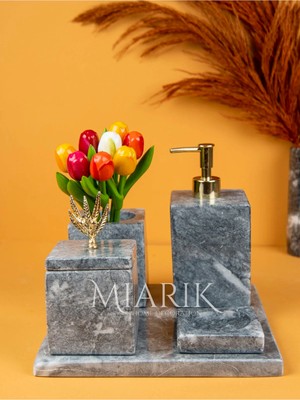 Miarik Design Dekoratif Mermer Düz Kare 5 Li Banyo Seti Takımı