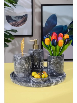 Miarik Design Dekoratif Mermer Yaprak Detaylı 5 Li Banyo Seti Takımı
