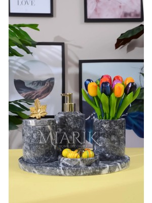 Miarik Design Dekoratif Mermer Yaprak Detaylı 5 Li Banyo Seti Takımı