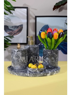 Miarik Design Dekoratif Mermer 5 Li Banyo Seti Takımı