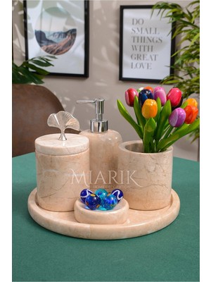Miarik Design Dekoratif Mermer Yaprak Detaylı 5 Li Banyo Seti Takımı