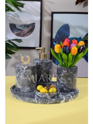 Miarik Design Dekoratif Mermer 5 Li Banyo Seti Takımı