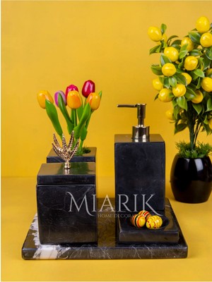 Miarik Design Dekoratif Mermer Düz Kare 5 Li Banyo Seti Takımı