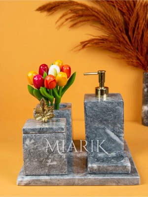 Miarik Design Dekoratif Mermer Düz Kare 5 Li Banyo Seti Takımı