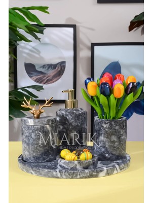 Miarik Design Dekoratif Mermer 5 Li Geyik Detaylı Banyo Seti Takımı