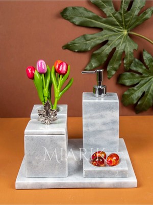 Miarik Design Dekoratif Mermer Düz Kare 5 Li Banyo Seti Takımı