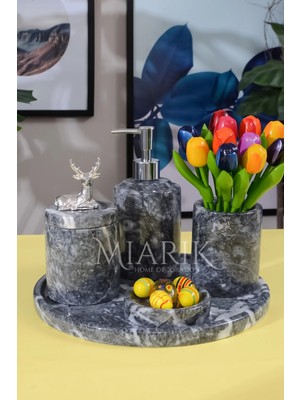 Miarik Design Dekoratif Mermer 5li Geyik Detaylı Banyo Seti Takımı