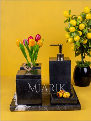 Miarik Design Dekoratif Mermer Düz Kare 5 Li Banyo Seti Takımı