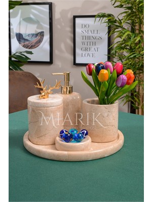 Miarik Design Dekoratif Mermer 5 Li Geyik Detaylı Banyo Seti Takımı