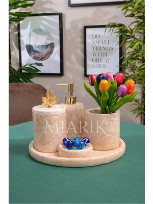 Miarik Design Dekoratif Mermer Yaprak Detaylı 5 Li Banyo Seti Takımı