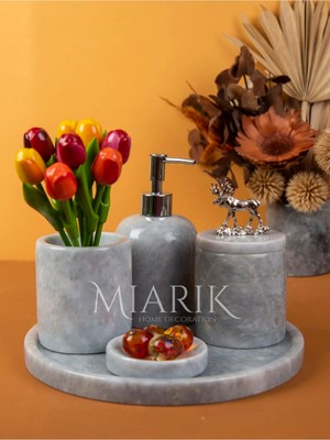 Miarik Design Dekoratif Mermer 5 Li Geyik Detaylı Banyo Seti Takımı