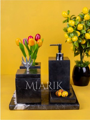 Miarik Design Dekoratif Mermer Düz Kare 5 Li Banyo Seti Takımı