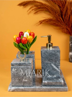 Miarik Design Dekoratif Mermer Düz Kare 5 Li Banyo Seti Takımı
