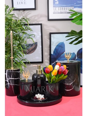 Miarik Design Dekoratif Mermer Gold Zeytın Dalı Detaylı 7 Li Banyo Seti Takımı
