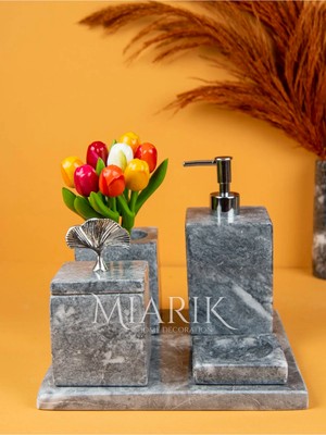 Miarik Design Dekoratif Mermer Düz Kare 5 Li Banyo Seti Takımı