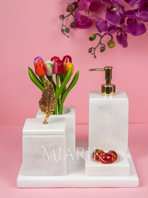 Miarik Design Dekoratif Mermer Düz Kare 5li Banyo Seti Takımı