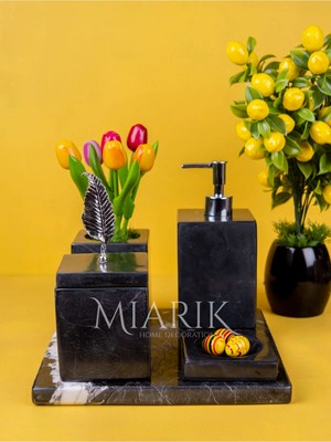Miarik Design Dekoratif Mermer Düz Kare 5 Li Banyo Seti Takımı