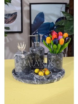 Miarik Design Dekoratif Mermer Yaprak Detaylı 5 Li Banyo Seti Takımı