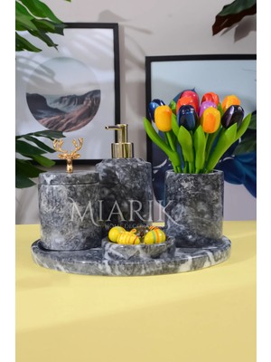 Miarik Design Dekoratif Mermer 5 Li Banyo Seti Takımı