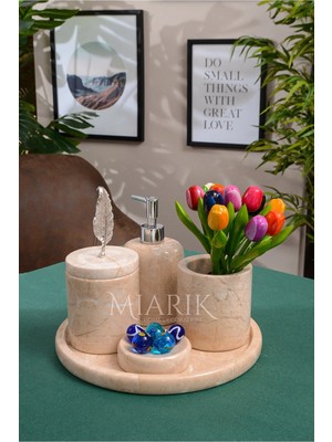 Miarik Design Dekoratif Mermer Yaprak Detaylı 5 Li Banyo Seti Takımı