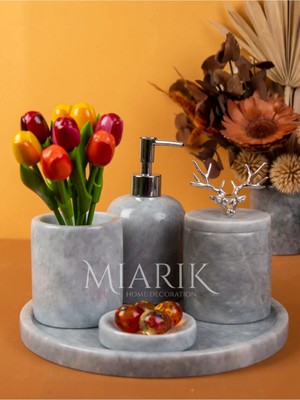 Miarik Design Dekoratif Mermer 5 Li Geyik Detaylı Banyo Seti Takımı