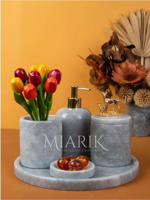 Miarik Design Dekoratif Mermer 5 Li Geyik Detaylı Banyo Seti Takımı