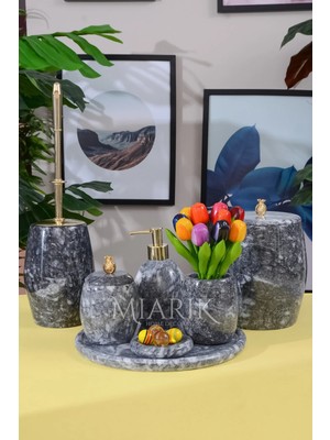 Miarik Design Dekoratif Mermer Banyo Seti Takımı 7 Li Aksesuar Detaylı Tasarım Set