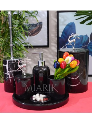 Miarik Design Dekoratif Mermer Sılver Ucan Geyık Detaylı 7li Banyo Seti Takımı
