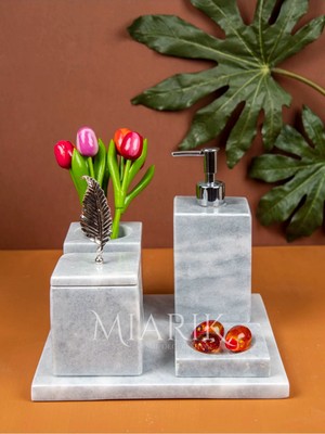 Miarik Design Dekoratif Mermer Düz Kare 5 Li Banyo Seti Takımı