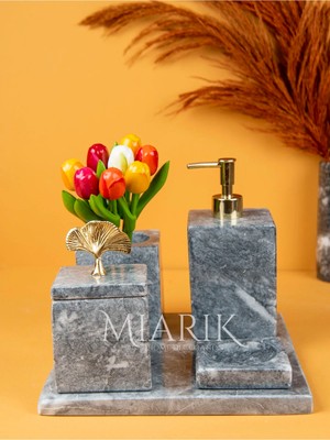 Miarik Design Dekoratif Mermer Düz Kare 5 Li Banyo Seti Takımı